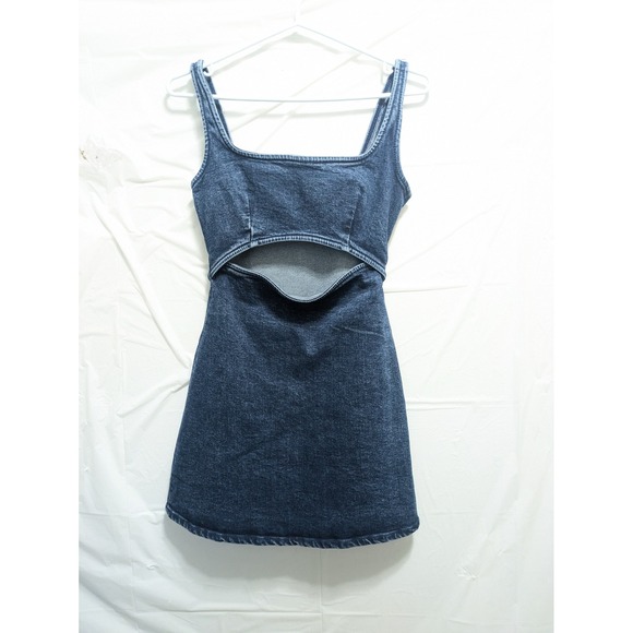 ZARA Denim Mini Dress Square Neck Sleeveless Zip Detail Size S Night Out - Picture 7 of 11